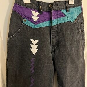 90s Retro Brooks and Dunn Black Denim Wide Leg Jeans